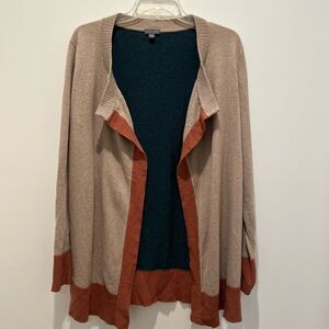 Lilla P Tan & Brown Cardigan with Relaxed Fit Cotton/Cashmere size Medium
